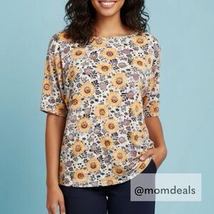 LulaRoe Irma Tunic Short Sleeve Sunflower Floral Yellow Red Blurred XXS-XS 00-0